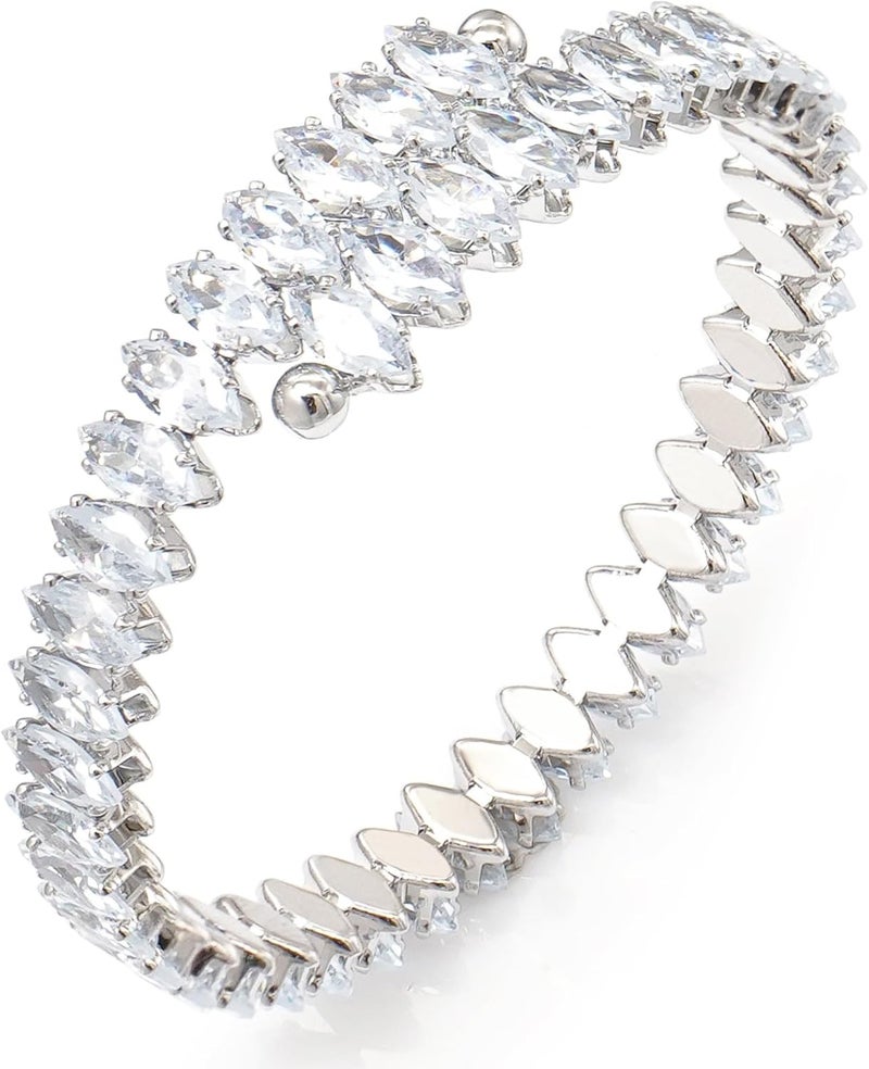 Wovanoo Rhinestone Cuff Bracelet Cubic Zirconia Tennis Bracelets Open Adjustable Elastic Bangle for Women - Image 1